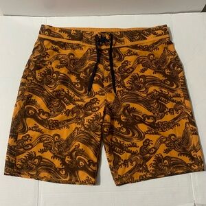 Reyn Spooner Swim Shorts Mens 36 Orange Wave Board Shorts 10" Trunks Beach Surf